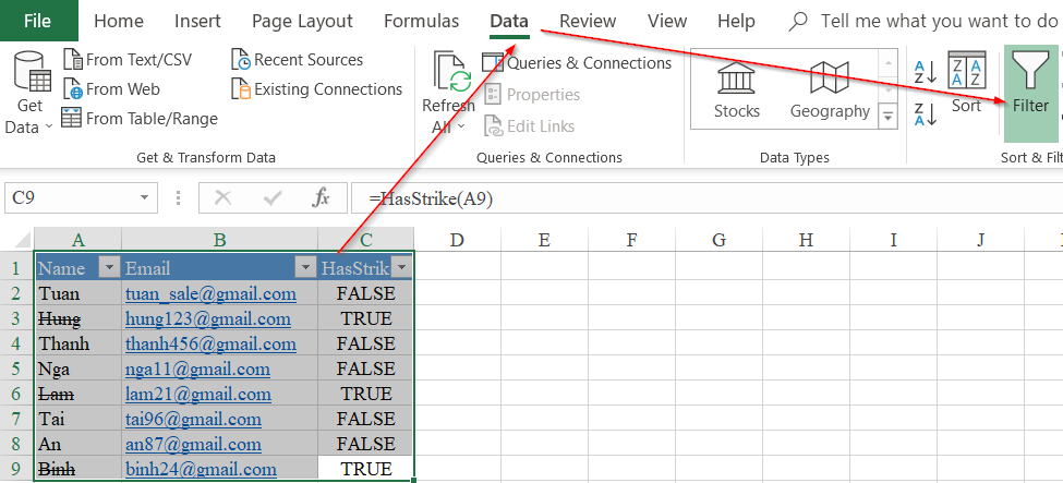 Hướng dẫn cách sắp xếp hoặc lọc dữ liệu có định dạng dấu gạch ngang trong Excel