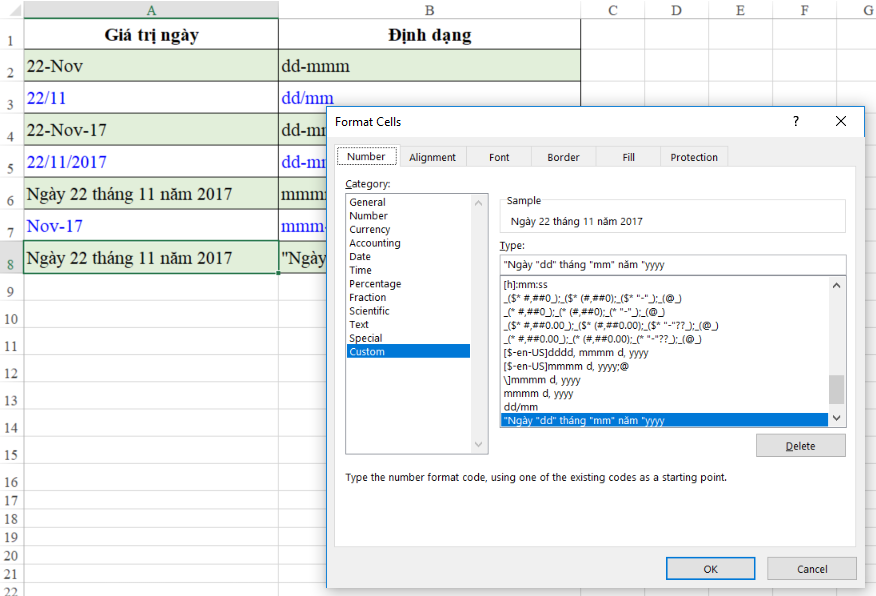 Các cách định dạng ngày tháng trong Excel