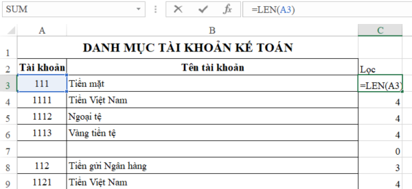 Hướng dẫn cách lọc danh sách tài khoản tổng hợp trong danh mục tài khoản kế toán