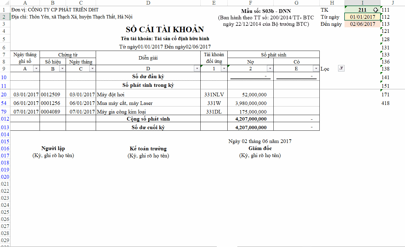 Hướng dẫn cách tạo danh sách chọn tài khoản Sổ cái trong Excel