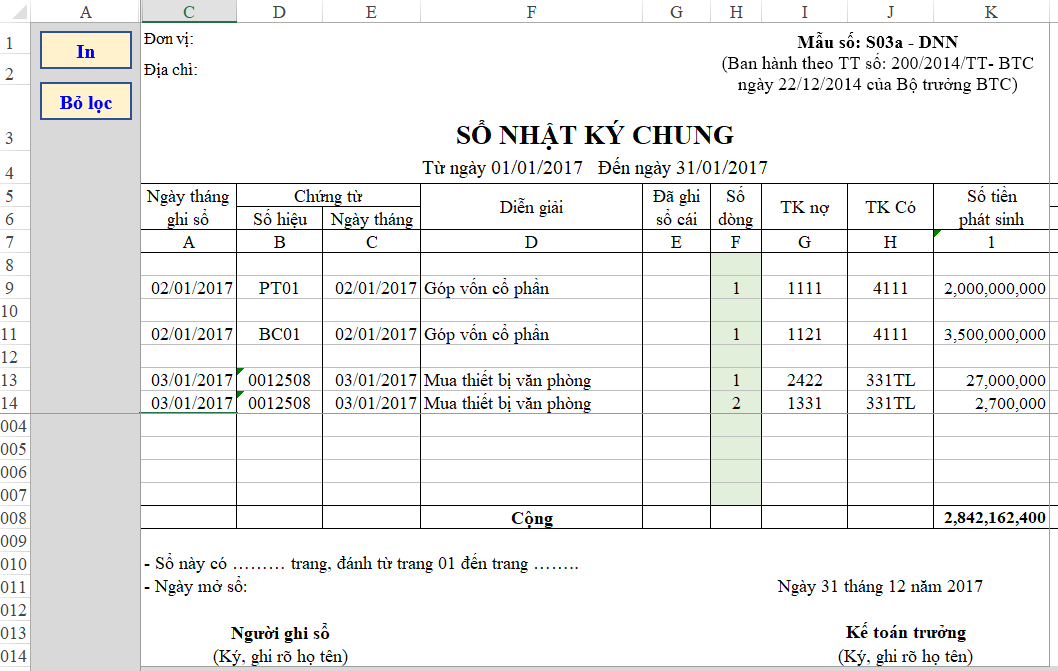 Thiết lập lệnh in tự động trong Excel với VBA