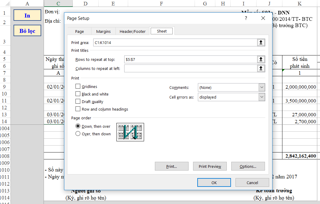 Thiết lập lệnh in tự động trong Excel với VBA