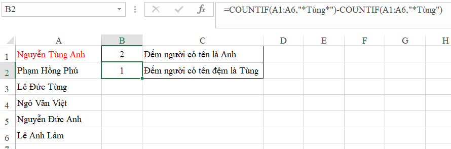 Hướng dẫn cách đếm ký tự nằm trong một chuỗi bằng hàm COUNTIF trong Excel