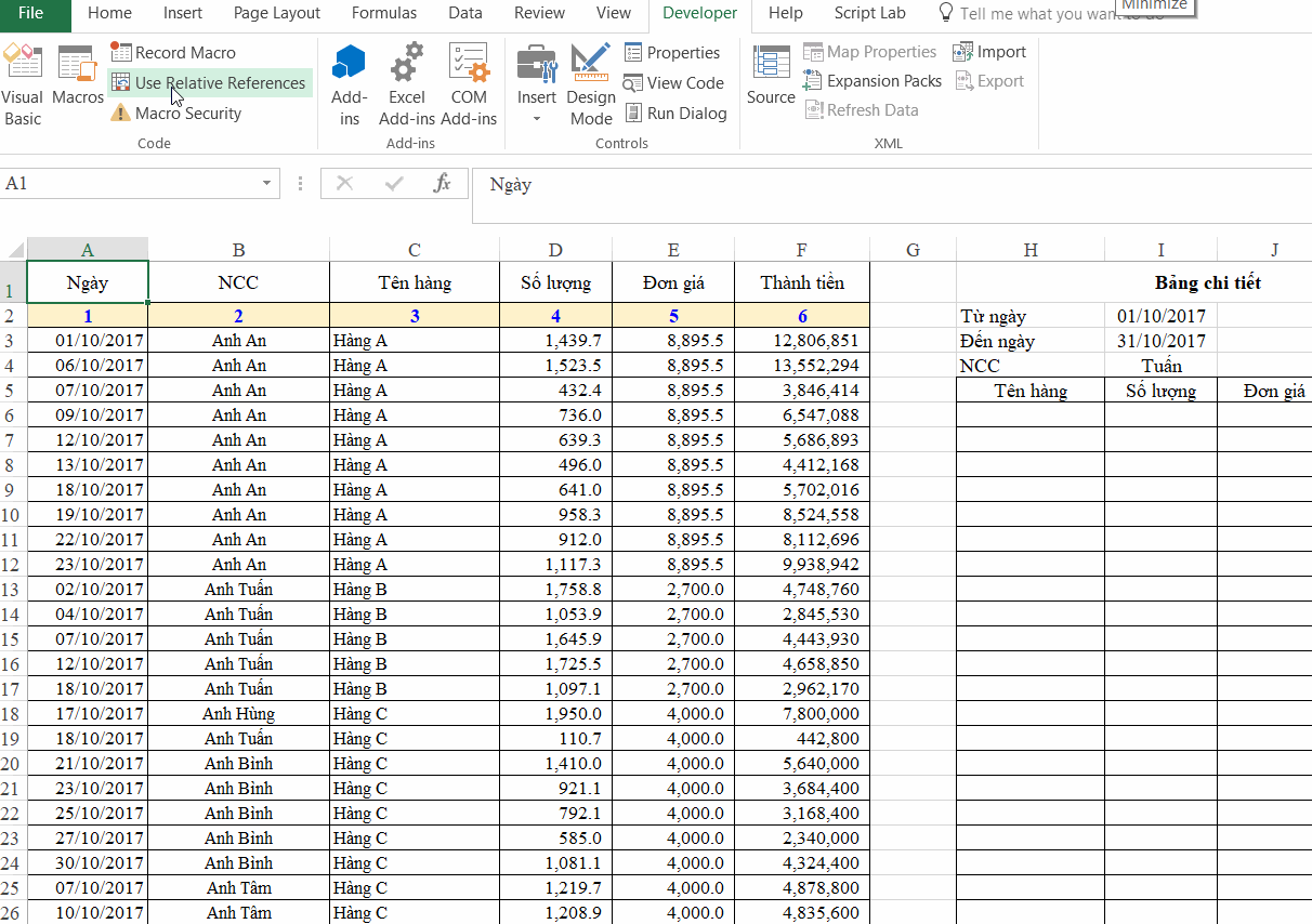 Hướng dẫn cách lọc dữ liệu vào Báo cáo chi tiết trong Excel bằng VBA