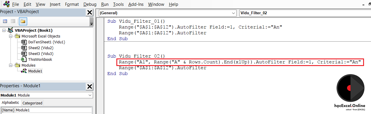Cách sử dụng AutoFilter trong VBA