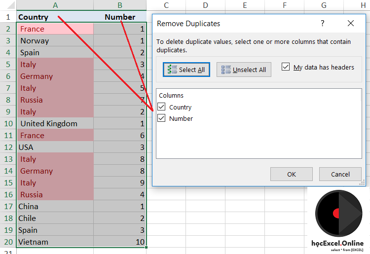 Hướng dẫn cách lọc bỏ giá trị trùng trong Excel, VBA