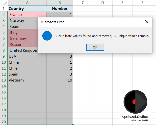Hướng dẫn cách lọc bỏ giá trị trùng trong Excel, VBA