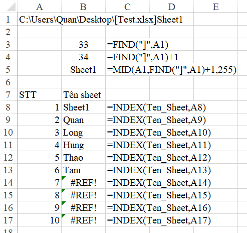 Hàm lấy tên Worksheet đang làm việc