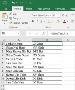 Hướng dẫn cách ứng dụng hàm tự tạo bằng VBA để viết tắt họ tên trên Excel