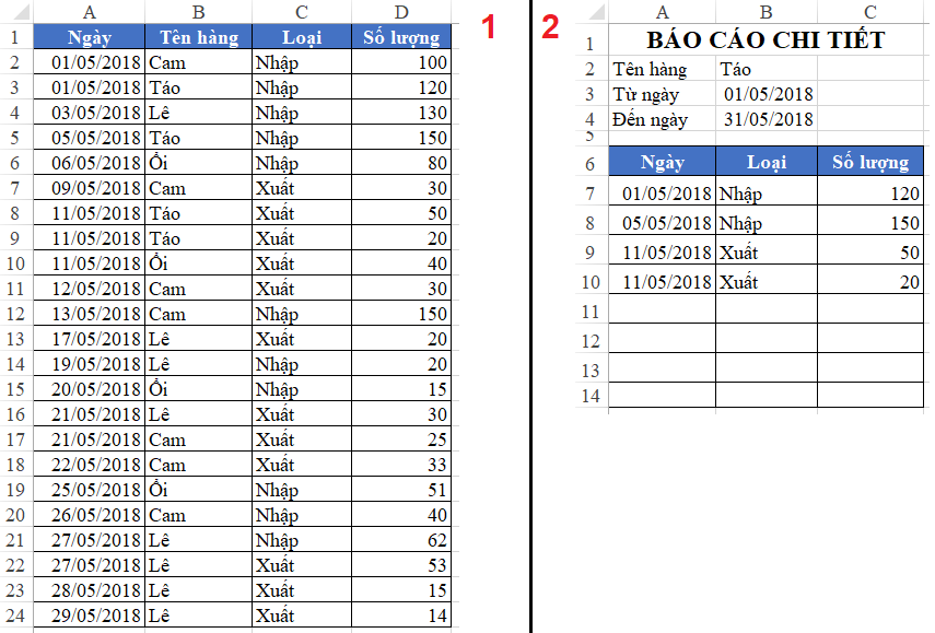 Hướng dẫn cách lập báo cáo chi tiết NXT kho bằng Advanced Filter trong Excel