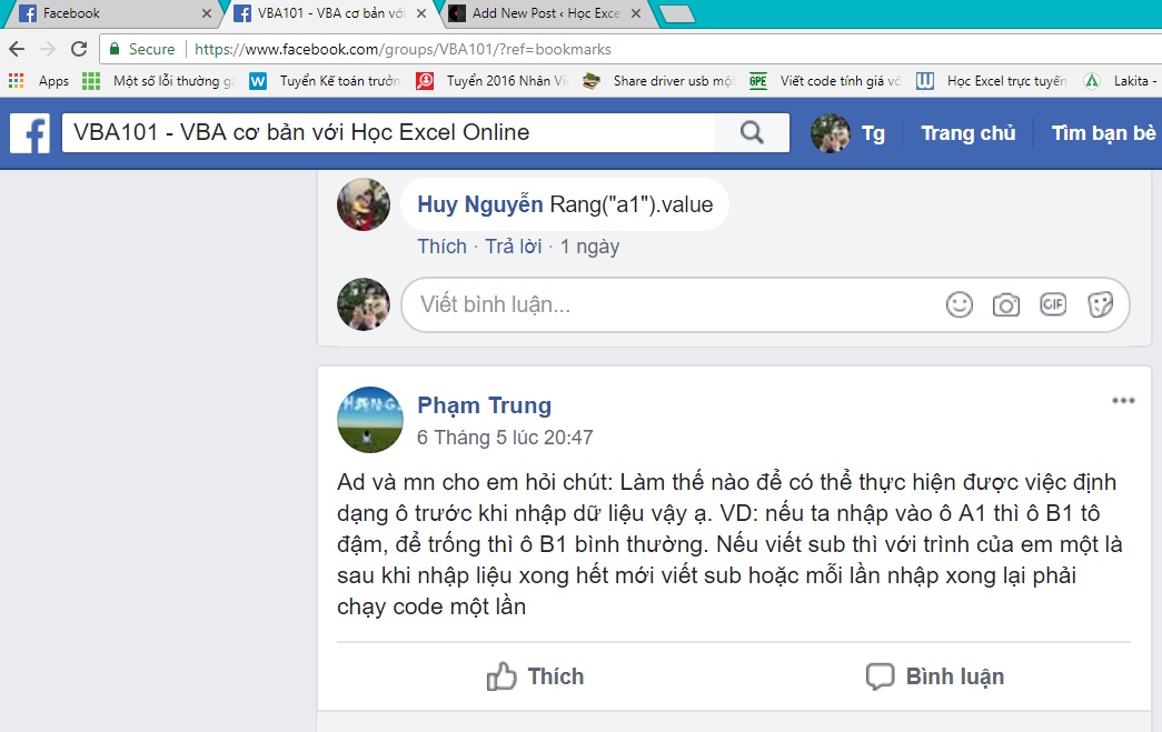 Định dạng ô trước khi nhập liệu bằng VBA