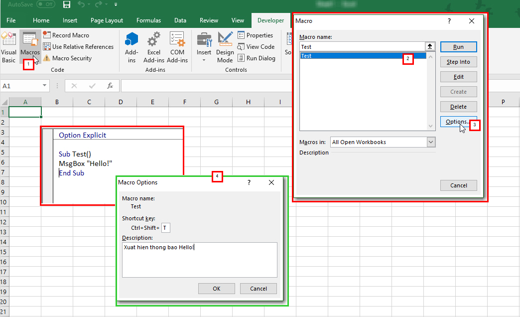 Hướng dẫn cách đặt phím tắt hotkey cho macro trong Excel