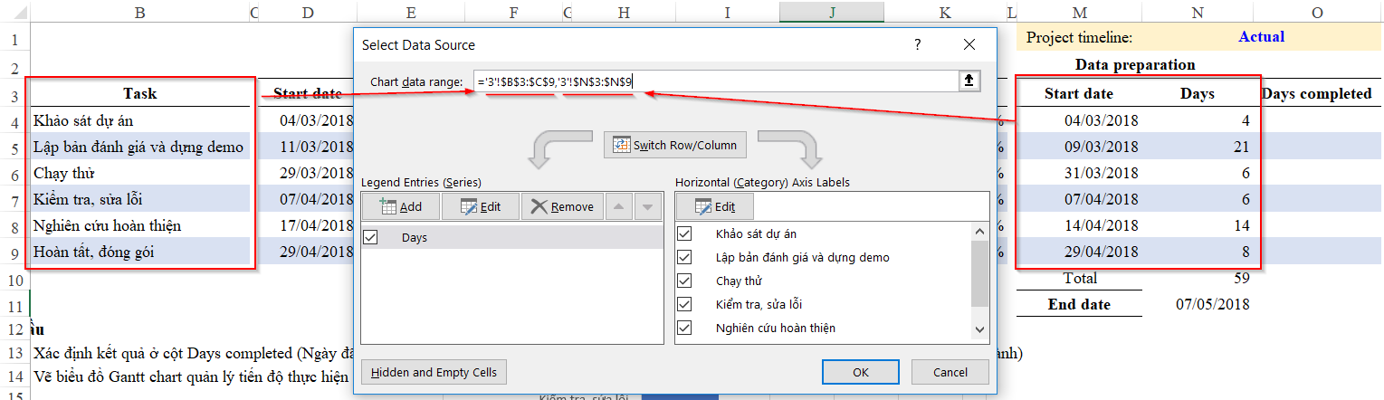 Hướng dẫn cách vẽ biểu đồ quản lý dự án trong Excel chi tiết nhất