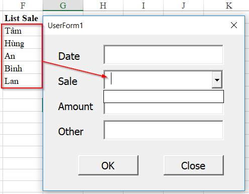 Hướng dẫn cách tạo danh sách chọn cho combobox trong userform VBA Excel