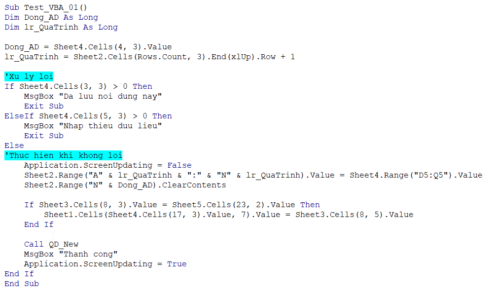 Hướng dẫn cách trình bày code hiệu quả và thẩm mỹ trong VBA Excel