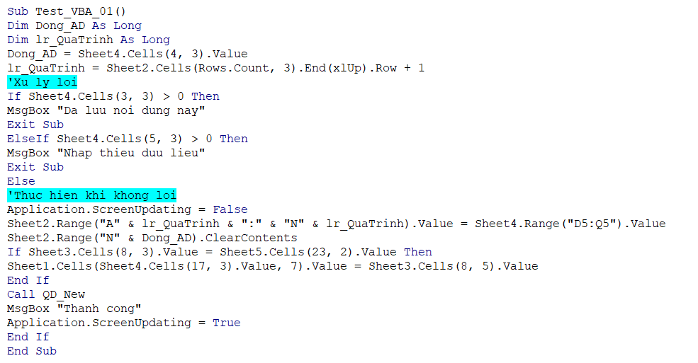 Hướng dẫn cách trình bày code hiệu quả và thẩm mỹ trong VBA Excel