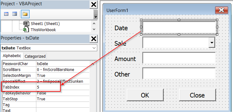 Hướng dẫn cách thiết lập để nhảy tab đúng đối tượng trong Userform VBA Excel