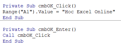 Cách gán phím enter thay vì bấm chuột vào button trong userform VBA Excel