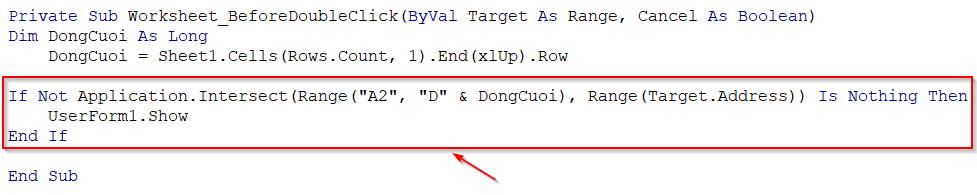 Hướng dẫn cách mở userform bằng thao tác double click VBA Excel