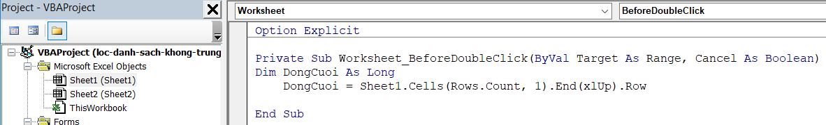 Hướng dẫn cách mở userform bằng thao tác double click VBA Excel