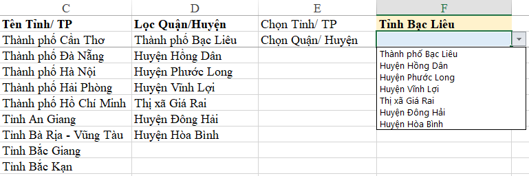 Hướng dẫn cách tạo danh sách phụ thuộc nhau trong Excel bằng VBA