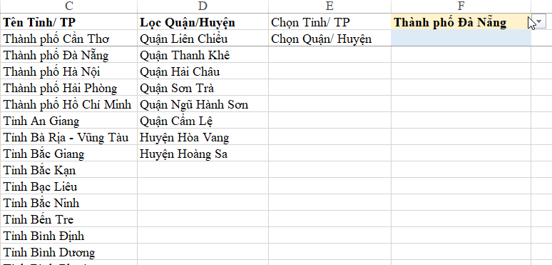 Hướng dẫn cách tạo danh sách phụ thuộc nhau trong Excel bằng VBA