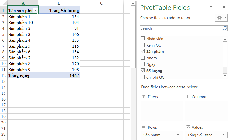Hướng dẫn cách xếp hạng trong báo cáo bằng Pivot Table