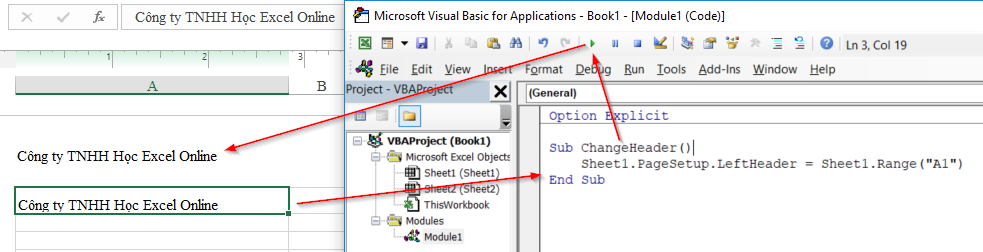 Hướng dẫn cách thay đổi nội dung header trong Excel theo ý muốn bằng VBA