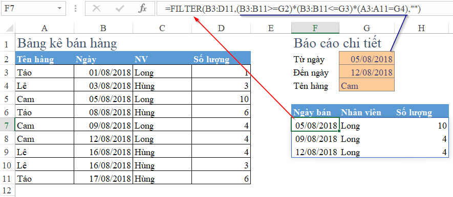Hướng dẫn cách sử dụng hàm FILTER trong Excel Office 365