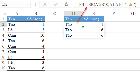 Hướng dẫn cách sử dụng hàm FILTER trong Excel Office 365