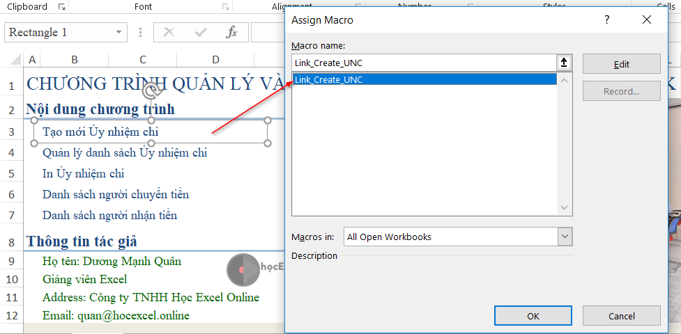 Hướng dẫn cách tạo menu liên kết nhiều chức năng trong Excel bằng VBA