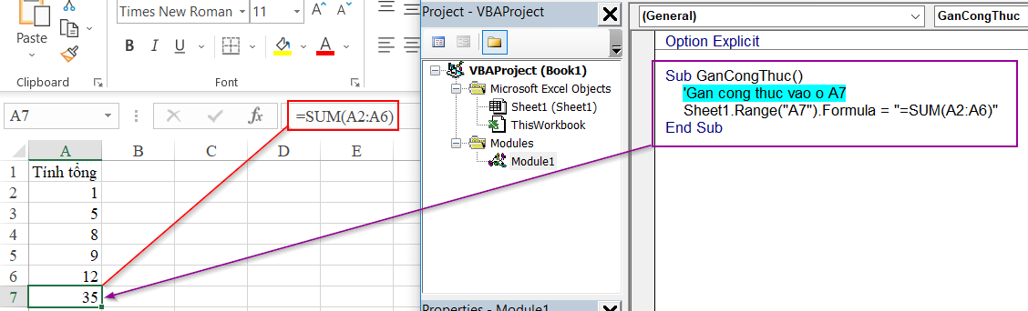 Hướng dẫn 2 cách gán công thức từ VBA vào Excel
