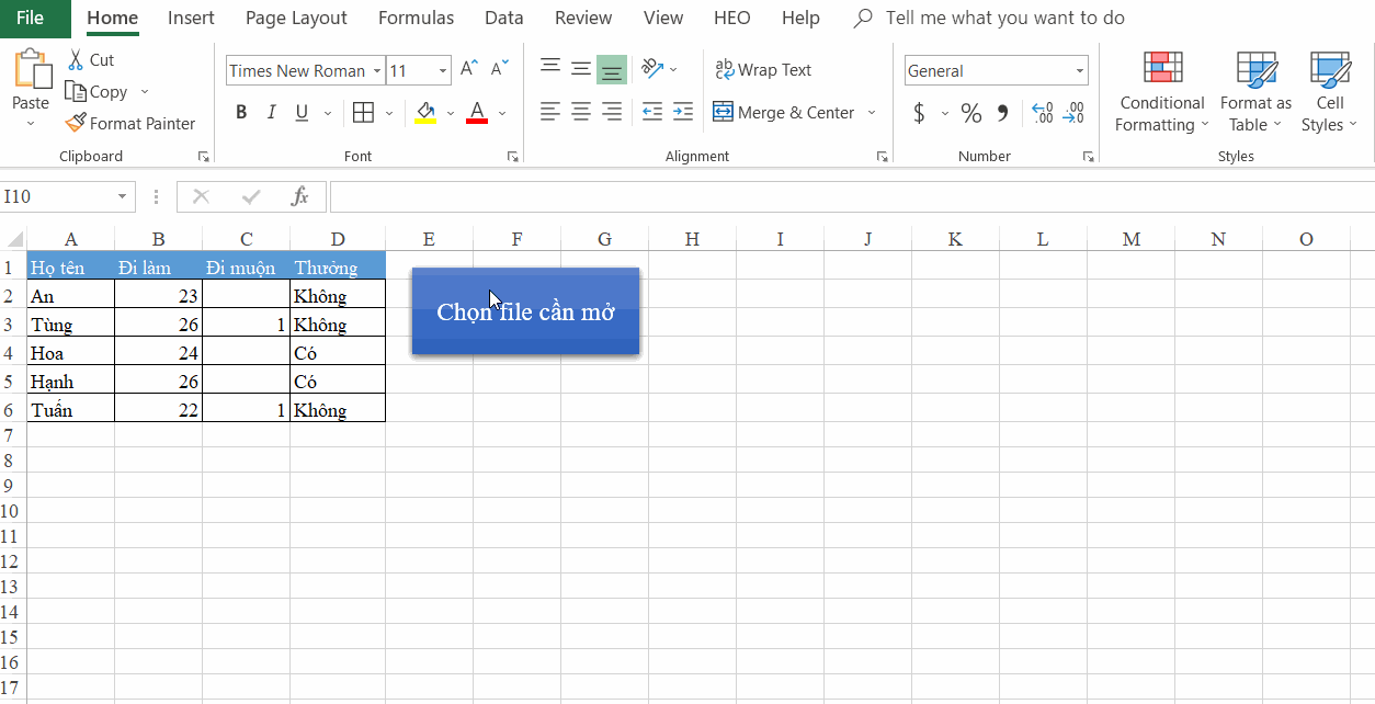 Hướng dẫn cách tạo nút bấm chọn thư mục trong Excel bằng VBA