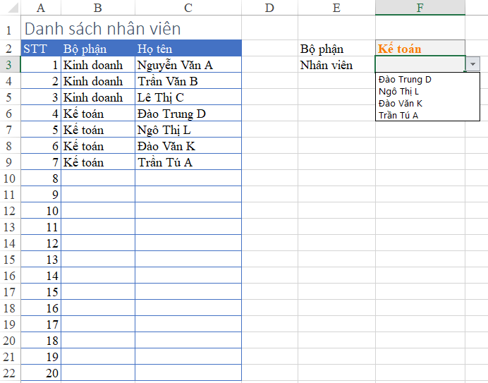 Hướng dẫn cách tạo danh sách động trong Excel với hàm OFFSET