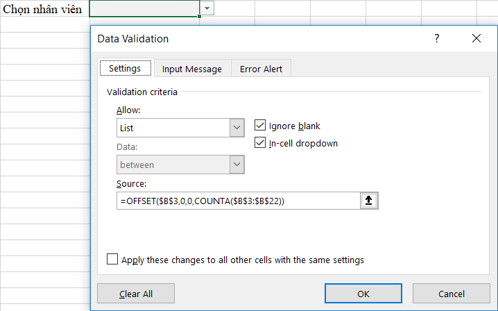Hướng dẫn cách tạo danh sách động trong Excel với hàm OFFSET