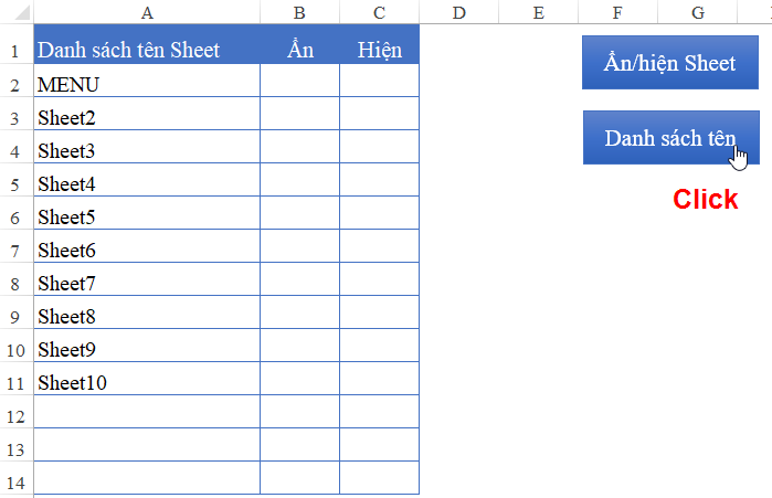 Hướng dẫn cách tạo MENU ẩn hiện Sheet theo ý muốn trong Excel bằng VBA