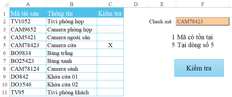 Hướng dẫn cách tự động kiểm tra mã tài sản trong bảng quản lý tài sản Excel VBA