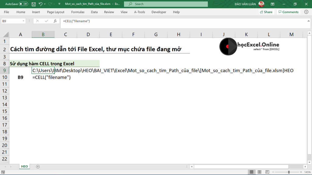 Cách tìm đường dẫn tới File Excel, thư mục chứa file đang mở