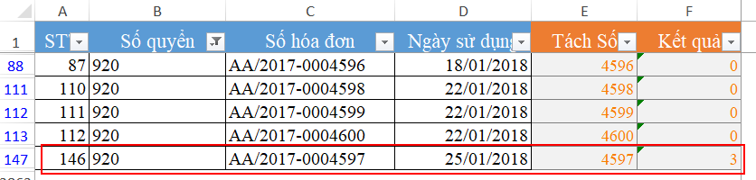 Hướng dẫn cách kiểm tra hóa đơn có số lớn hơn nhưng sử dụng trước với hàm COUNTIFS