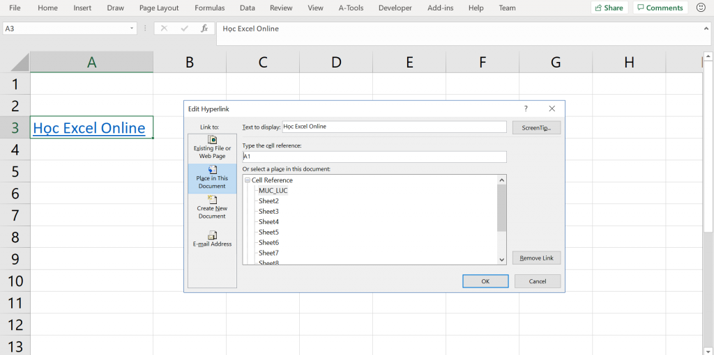 Sử dụng VBA để tạo mục lục tự động trong Excel