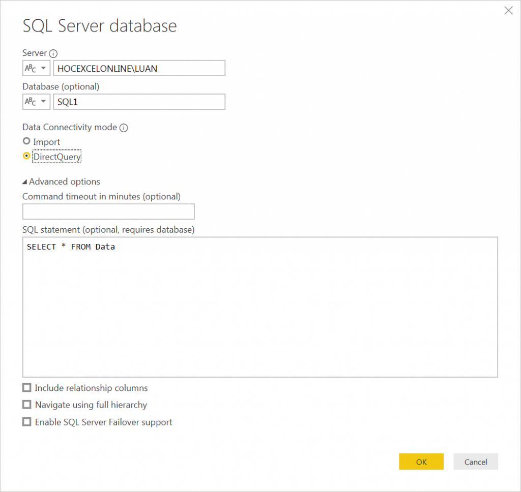 Hướng dẫn cách kết nối tới SQL Sever để lấy dữ liệu vào Power BI