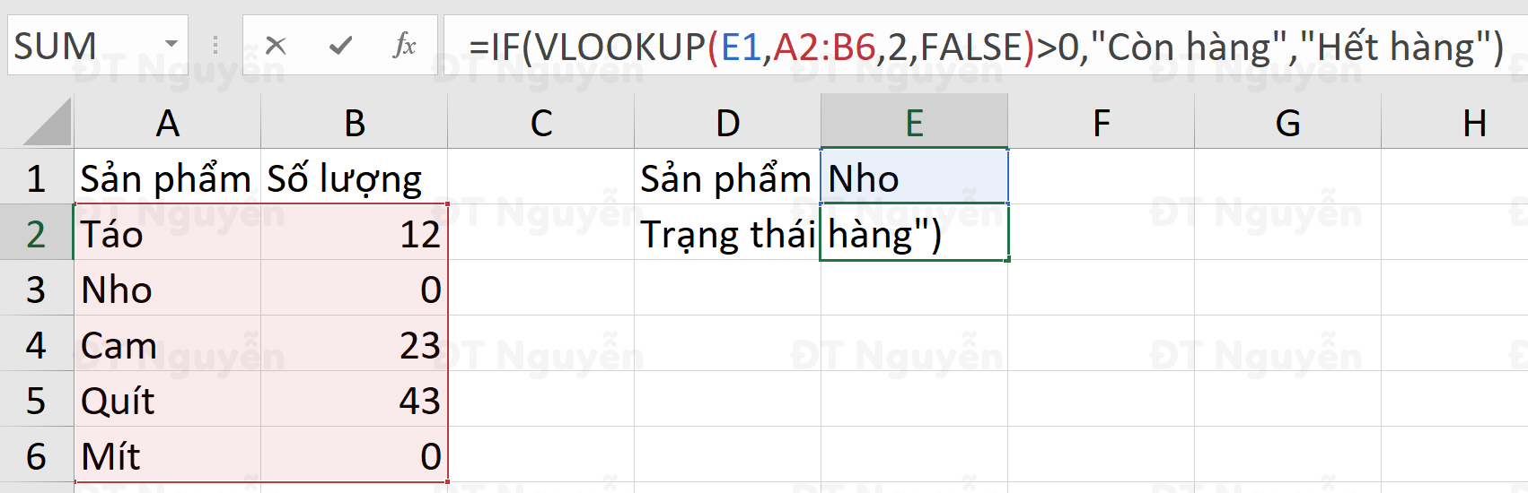 Kết hợp hàm VLOOKUP và hàm IF trong Excel