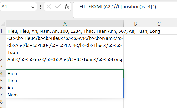 7 ứng dụng tách chuỗi với hàm FILTERXML trong Excel