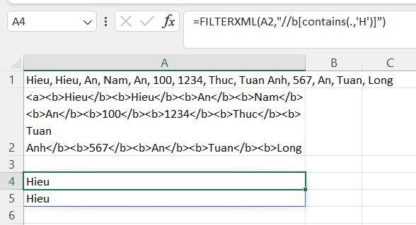 7 ứng dụng tách chuỗi với hàm FILTERXML trong Excel
