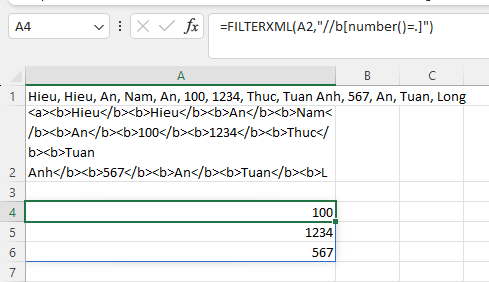 7 ứng dụng tách chuỗi với hàm FILTERXML trong Excel
