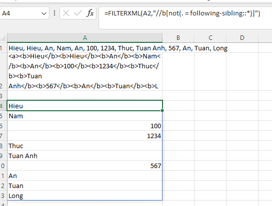 7 ứng dụng tách chuỗi với hàm FILTERXML trong Excel
