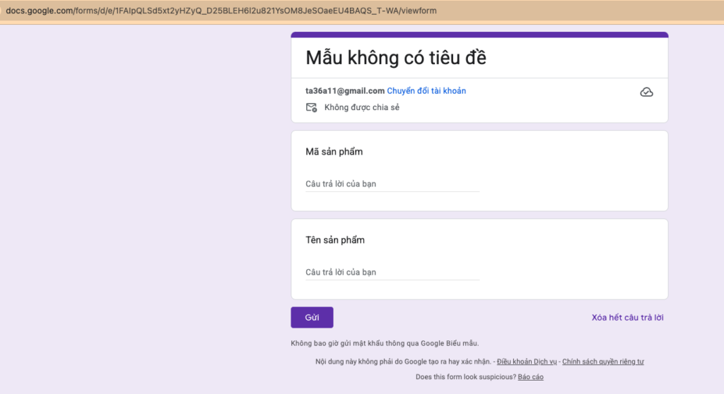 Tự động điền Google Form với dữ liệu cho sẵn