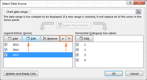 Editing the data series using Select Data Source dialog Editing the data series using Select Data Source dialog