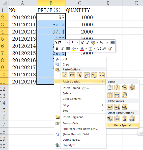 Cách thay đổi giá trị trong một vùng dữ liệu Excel