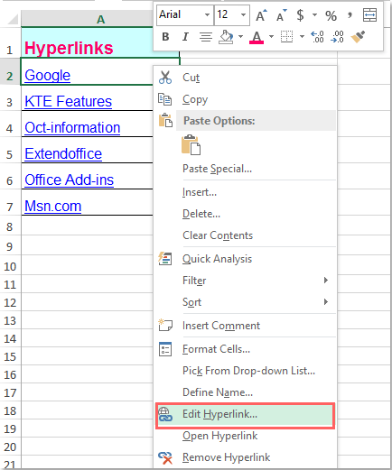Cách lấy địa chỉ thật từ các Hyperlink trong Excel
